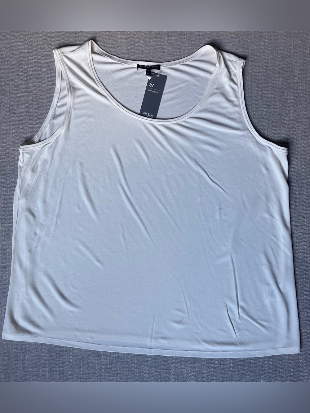 Eileen Fisher Soft White Jersey Silk Scoop Neck Short Shell Sleeveless Tank - Picture 3 of 12